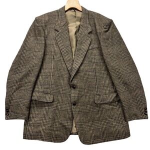 Members Only Sport Coat Mens 46L Brown Plaid Shetland Wool Blazer Jacket